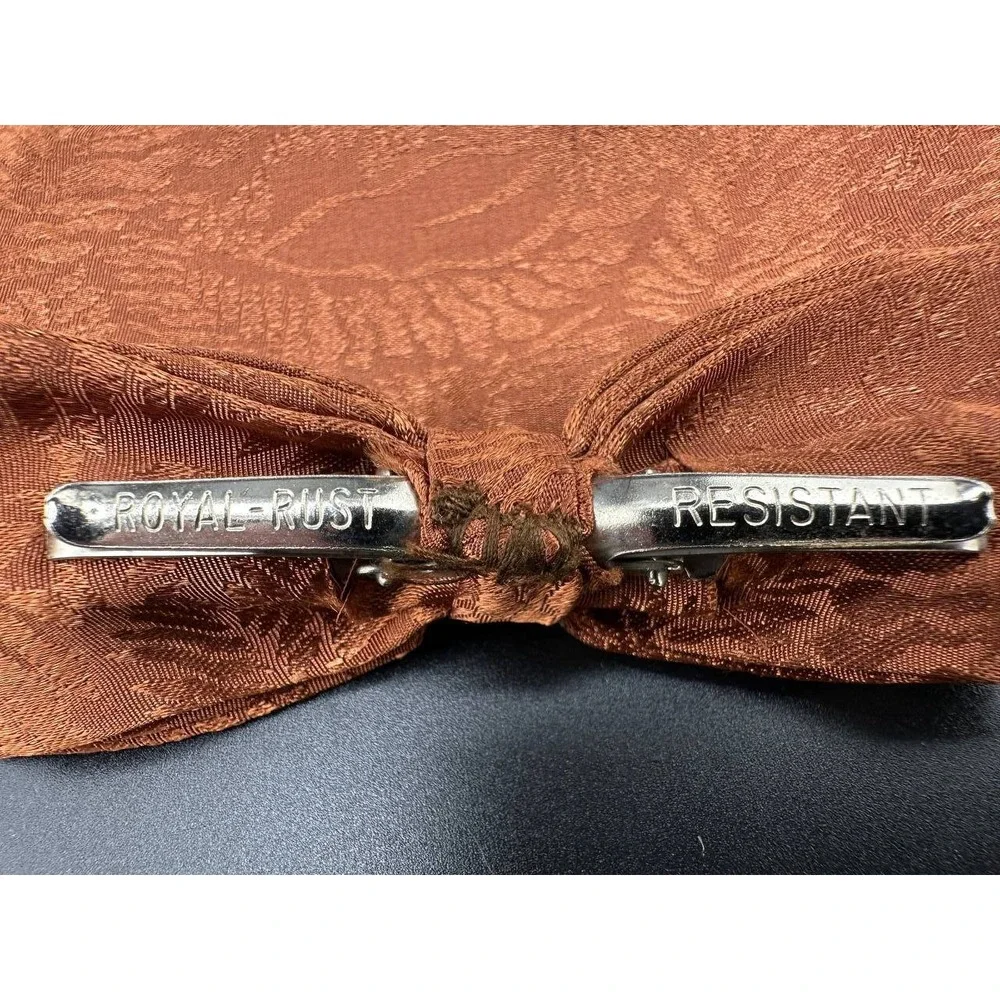 Vintage Burnt Orange Floral Clip-On Bow Tie and Pocket‎ Square Set 054 (72)